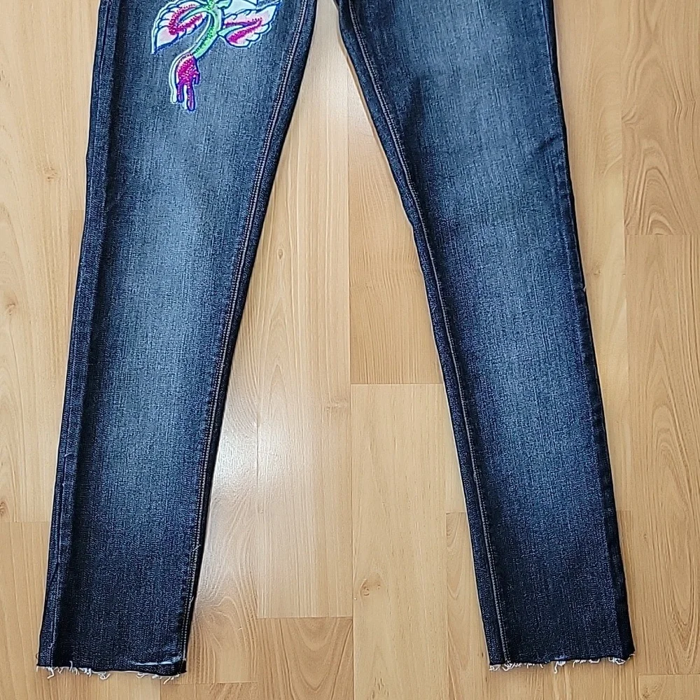 Ed Hardy by Christian Audigier Embroidered Tattoo Raw Hem Jeans - Picture 4 of 12